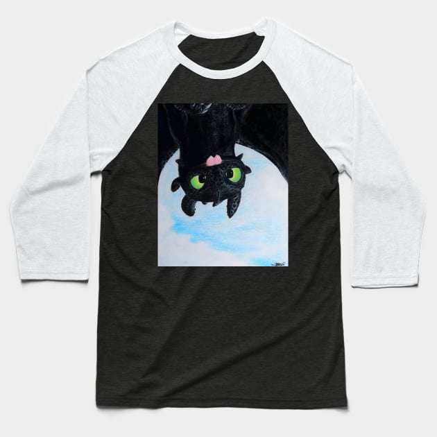 Toothless Upside Down Flight Baseball T-Shirt by Lycoris ArtSpark